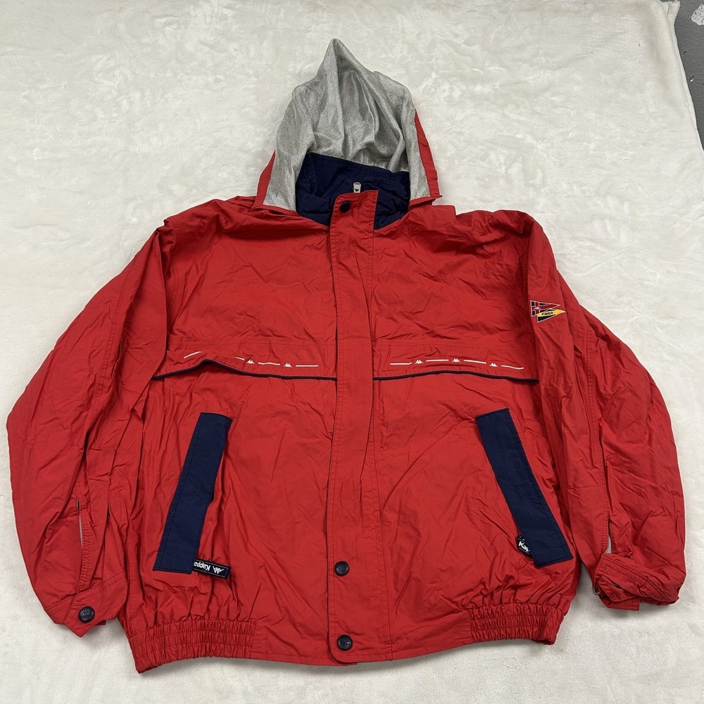 Kappa Windbreaker Jacket Mens 2XL Red Vintage Sport Hooded Full Zip 1240